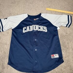 Kids Vancouver Canucks NHL Baseball‎ Jersey Nike Team L Blue Gray Patch